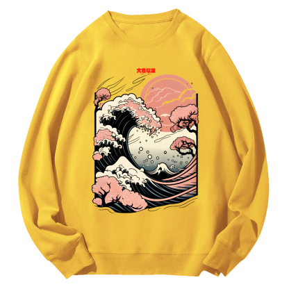 Japanese Giant Waves Round Neck Sweatshirt-Zazasy