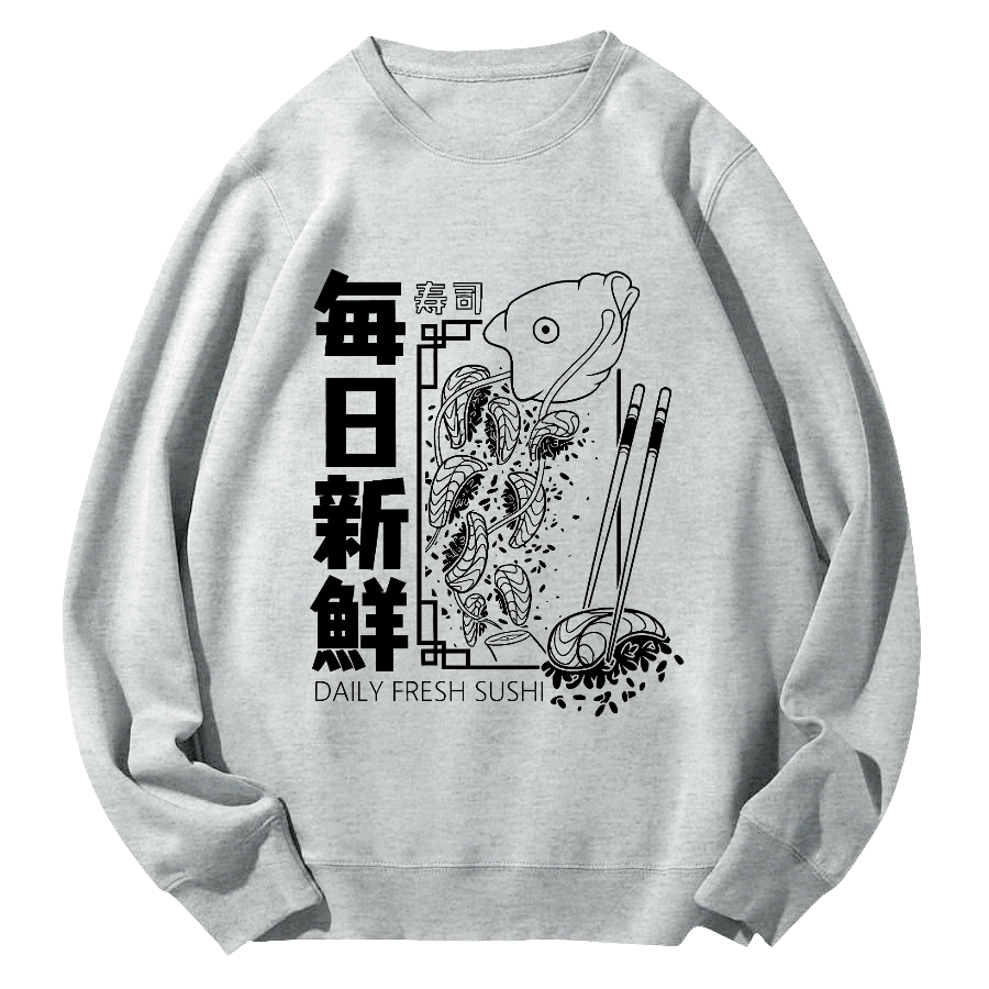 Fresh Sushi Daily Round Neck Sweatshirt-Zazasy