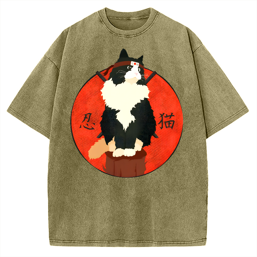 Cute Ninja Cat Vintage Washed T-shirt