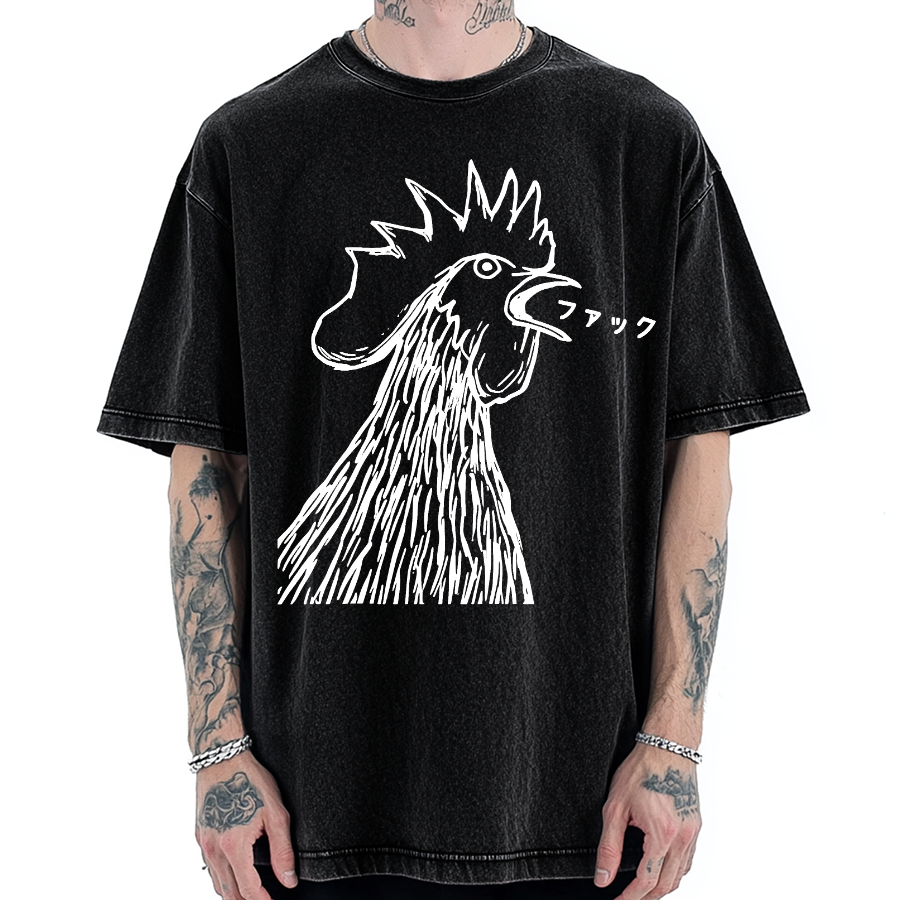 Tokyo-Assassin Funny Dirty Talking Chicken Vintage Washed T-shirt