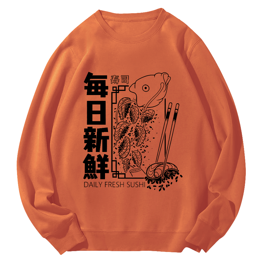 Fresh Sushi Daily Round Neck Sweatshirt-Zazasy