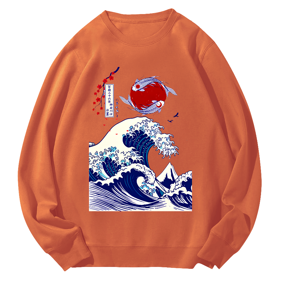Japanese Giant Waves Round Neck Sweatshirt-Zazasy