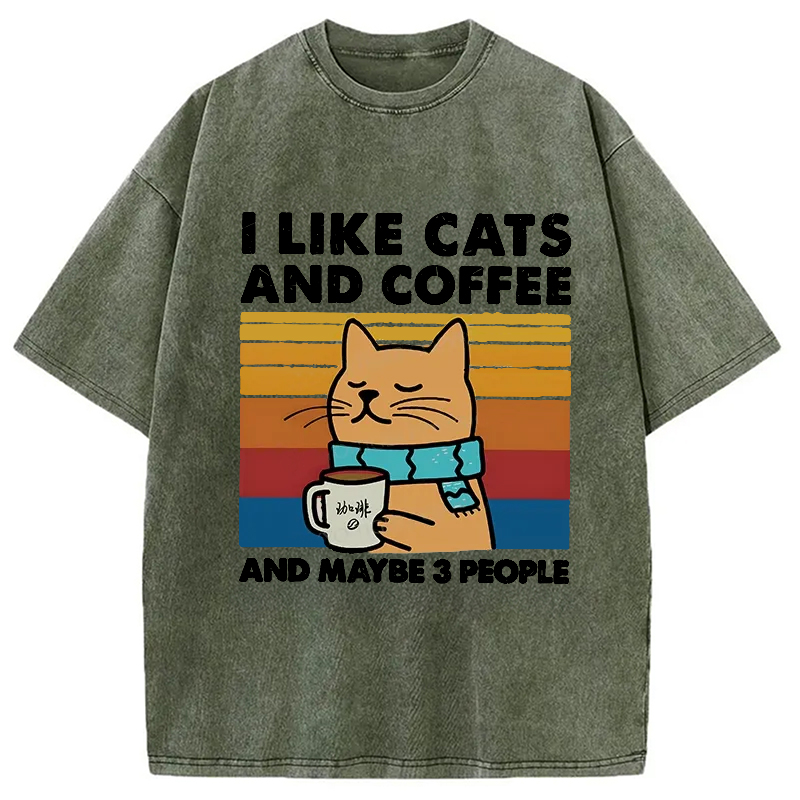 Tokyo-Assassin I Like Cats And Coffee Washed T-Shirt-Tokyo-Assassin
