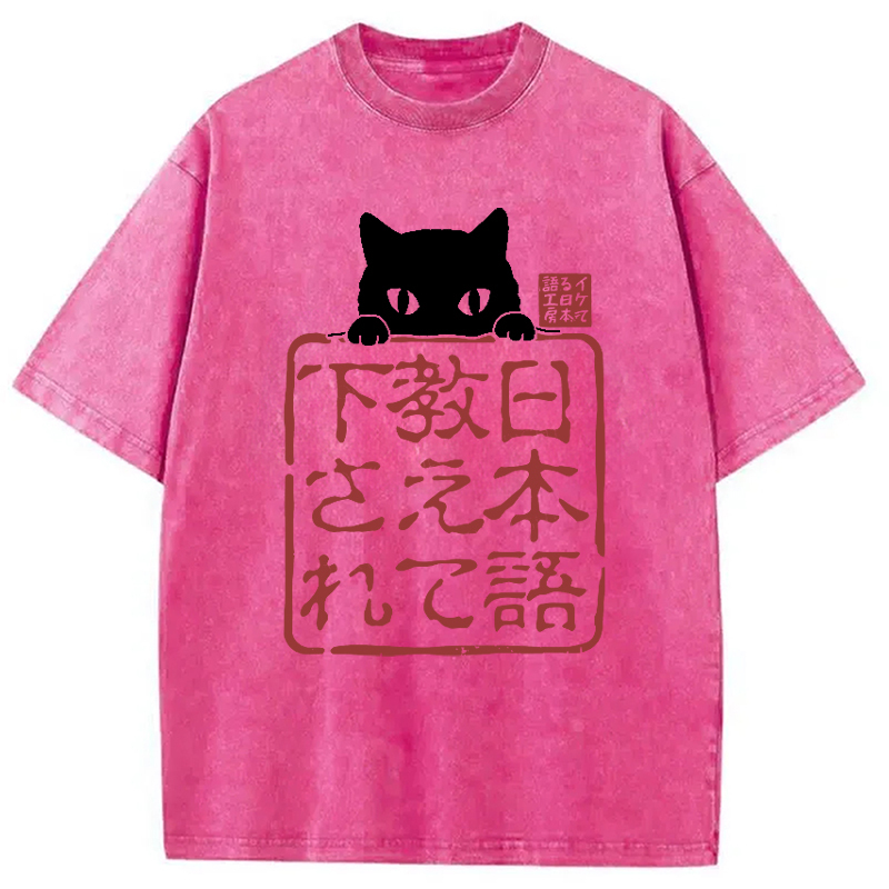 Tokyo-Assassin Please Teach Cat Japanese Washed T-Shirt-Tokyo-Assassin