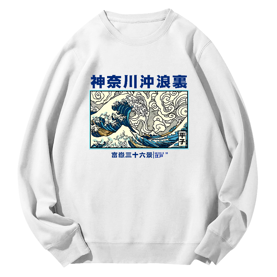 Japanese Giant Waves Round Neck Sweatshirt-Zazasy