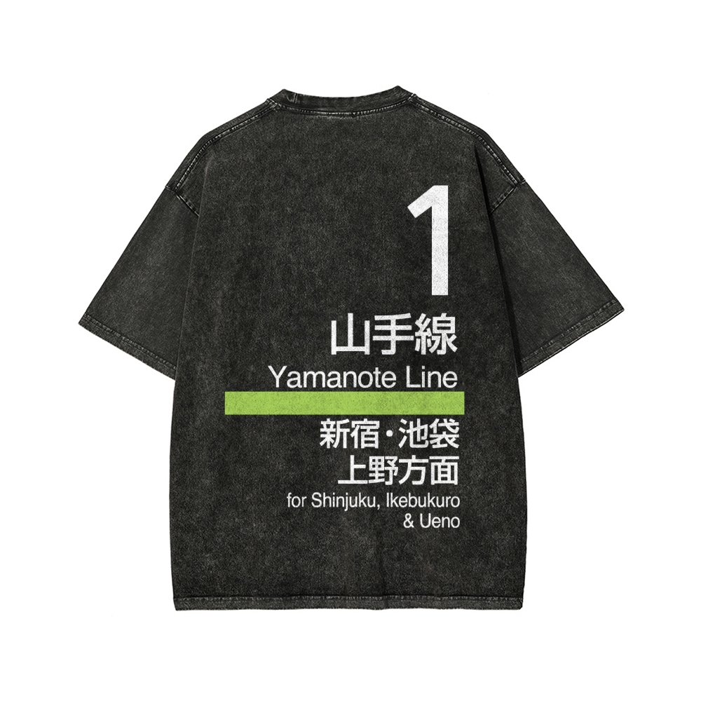 Yamanote Line Front And Back Printing Washed T-shirt