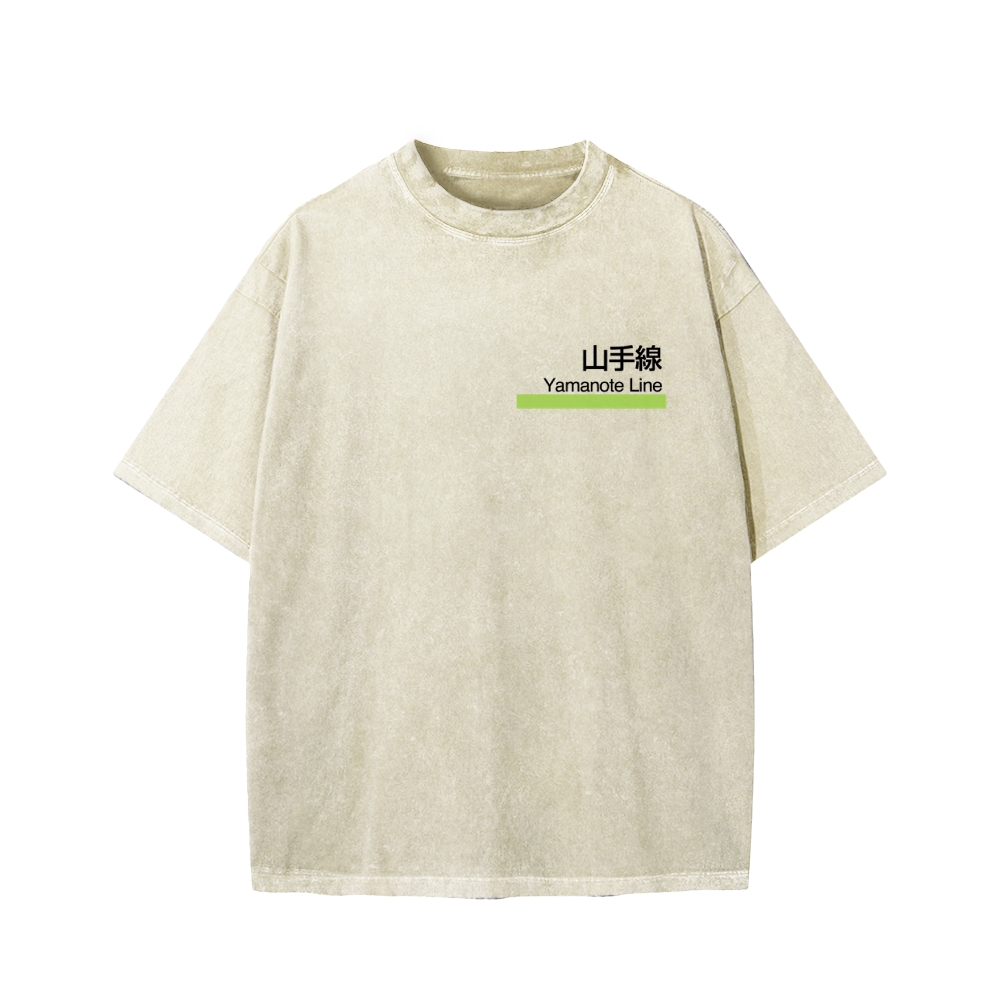 Yamanote Line Front And Back Printing Washed T-shirt