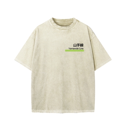 Yamanote Line Front And Back Printing Washed T-shirt