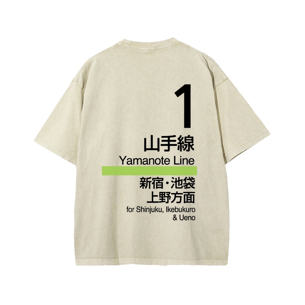 Yamanote Line Front And Back Printing Washed T-shirt