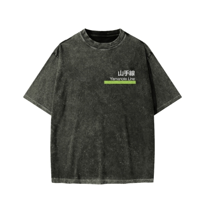 Yamanote Line Front And Back Printing Washed T-shirt