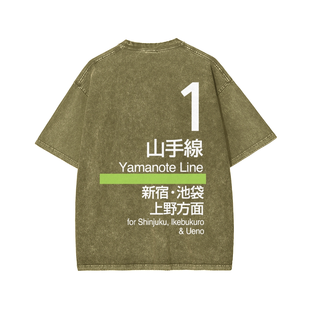 Yamanote Line Front And Back Printing Washed T-shirt