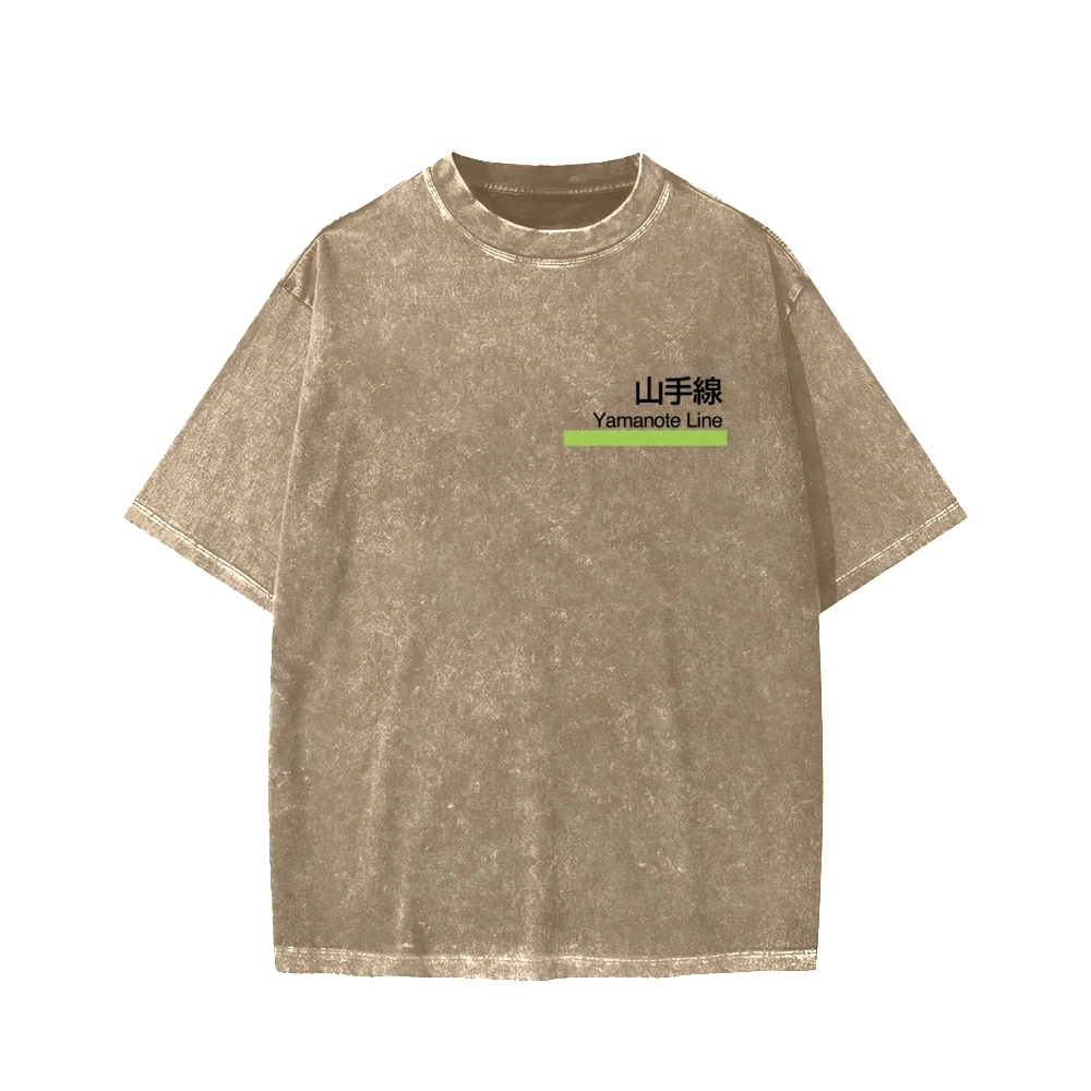 Yamanote Line Front And Back Printing Washed T-shirt