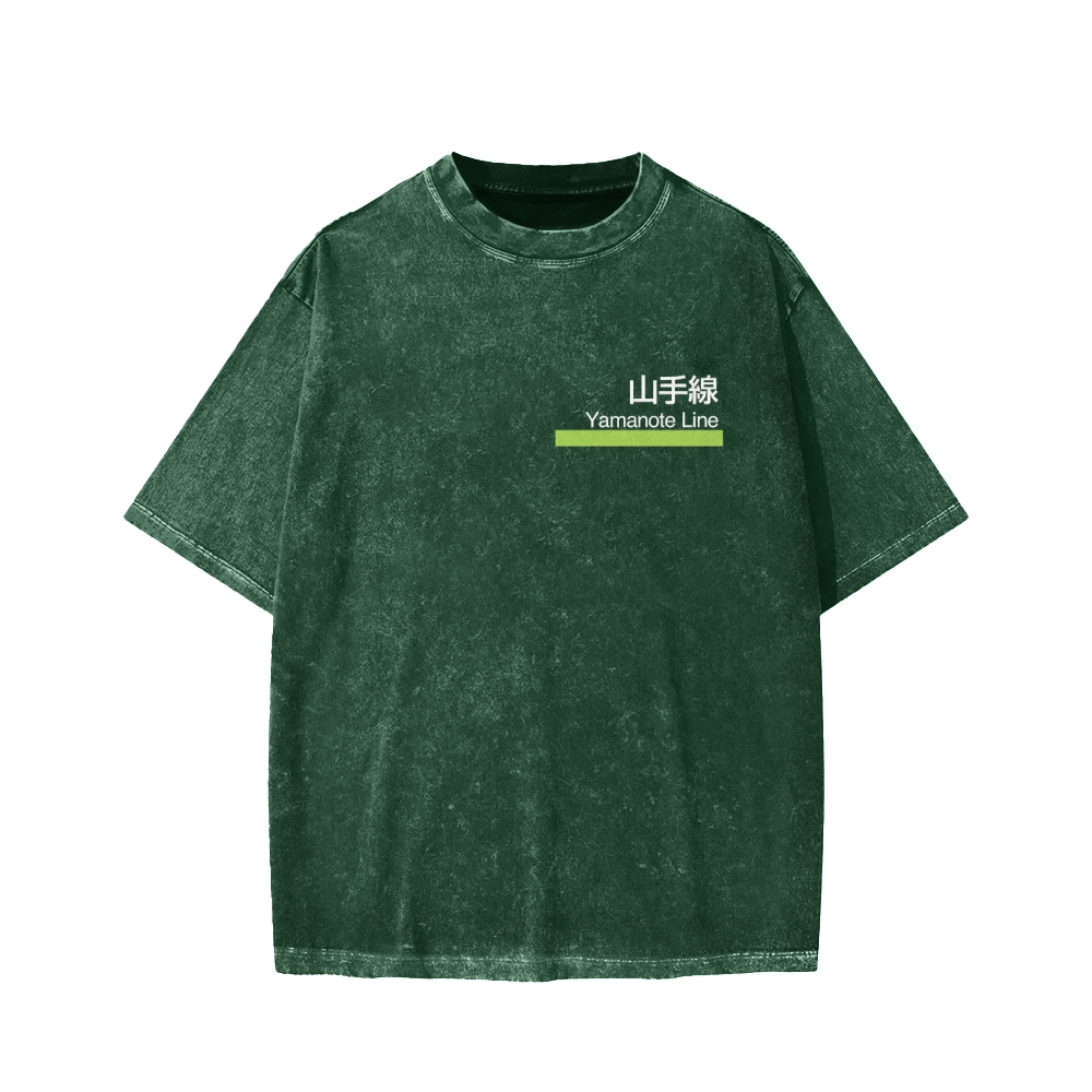 Yamanote Line Front And Back Printing Washed T-shirt