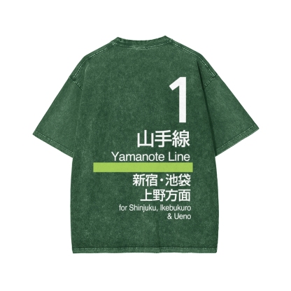 Yamanote Line Front And Back Printing Washed T-shirt