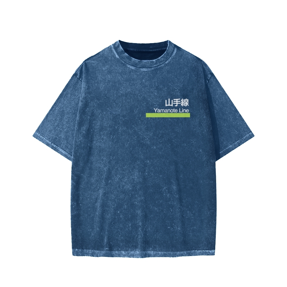 Yamanote Line Front And Back Printing Washed T-shirt