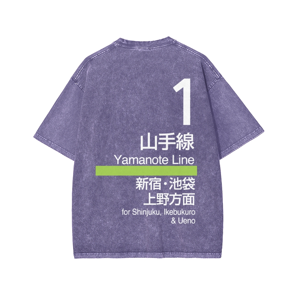 Yamanote Line Front And Back Printing Washed T-shirt