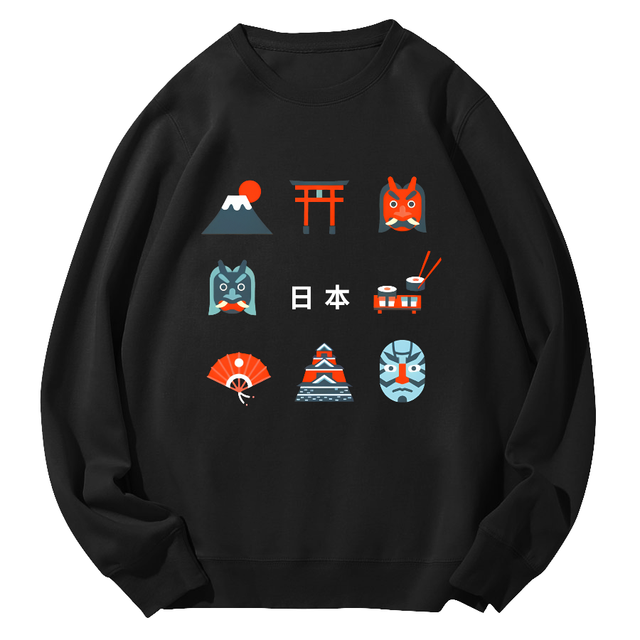 Japanese Culture Round Neck Sweatshirt-Zazasy