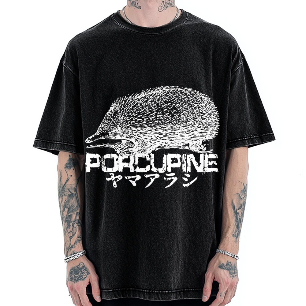 Porcupine Funny Animal Painting Vintage Washed T-shirt