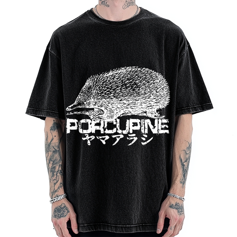 Porcupine Funny Animal Painting Vintage Washed T-shirt