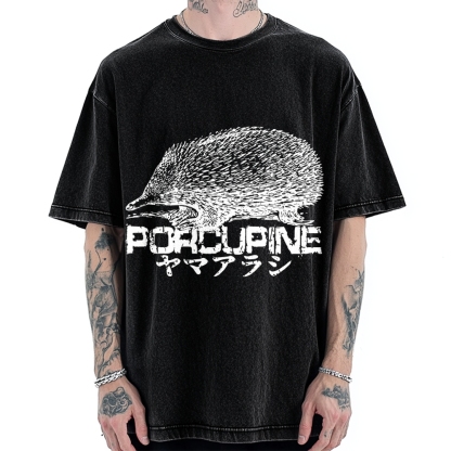 Porcupine Funny Animal Painting Vintage Washed T-shirt