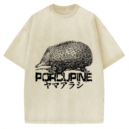 Porcupine Funny Animal Painting Vintage Washed T-shirt