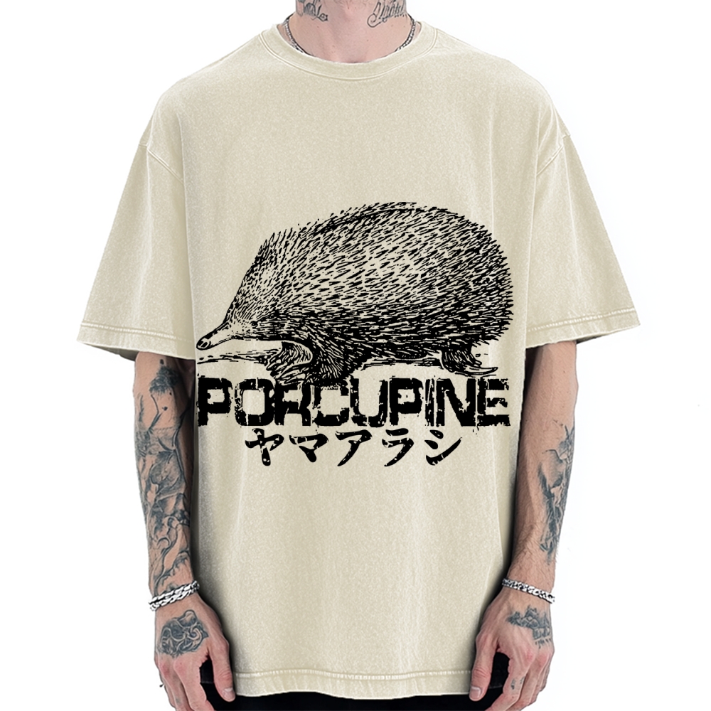 Porcupine Funny Animal Painting Vintage Washed T-shirt
