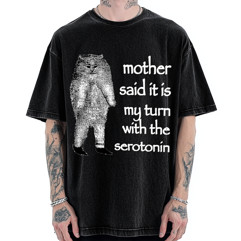 Cat Lacking Serotonin Vintage Washed T-shirt