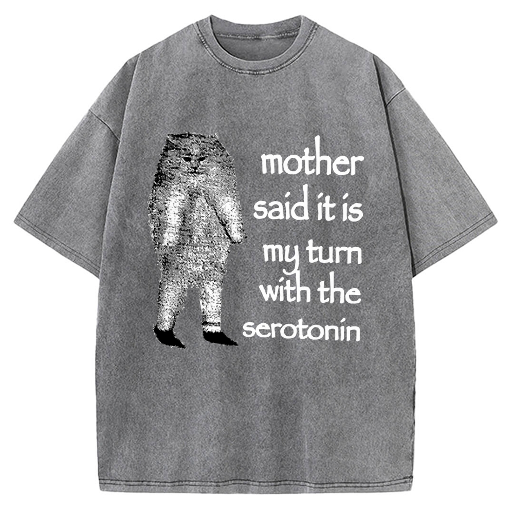 Cat Lacking Serotonin Vintage Washed T-shirt