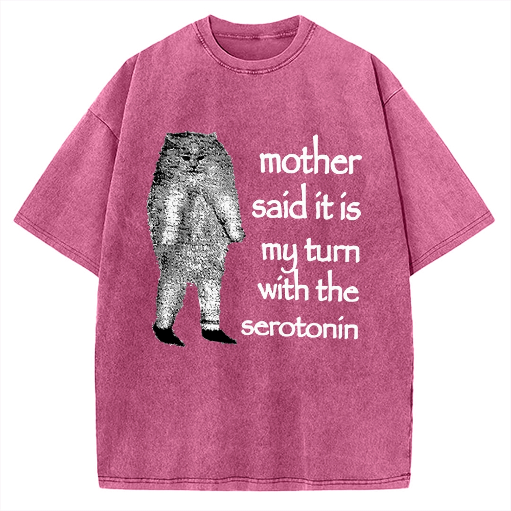 Cat Lacking Serotonin Vintage Washed T-shirt