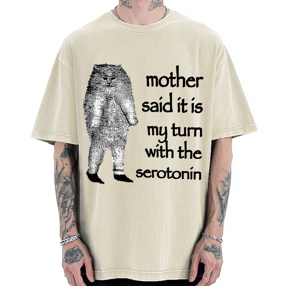Cat Lacking Serotonin Vintage Washed T-shirt