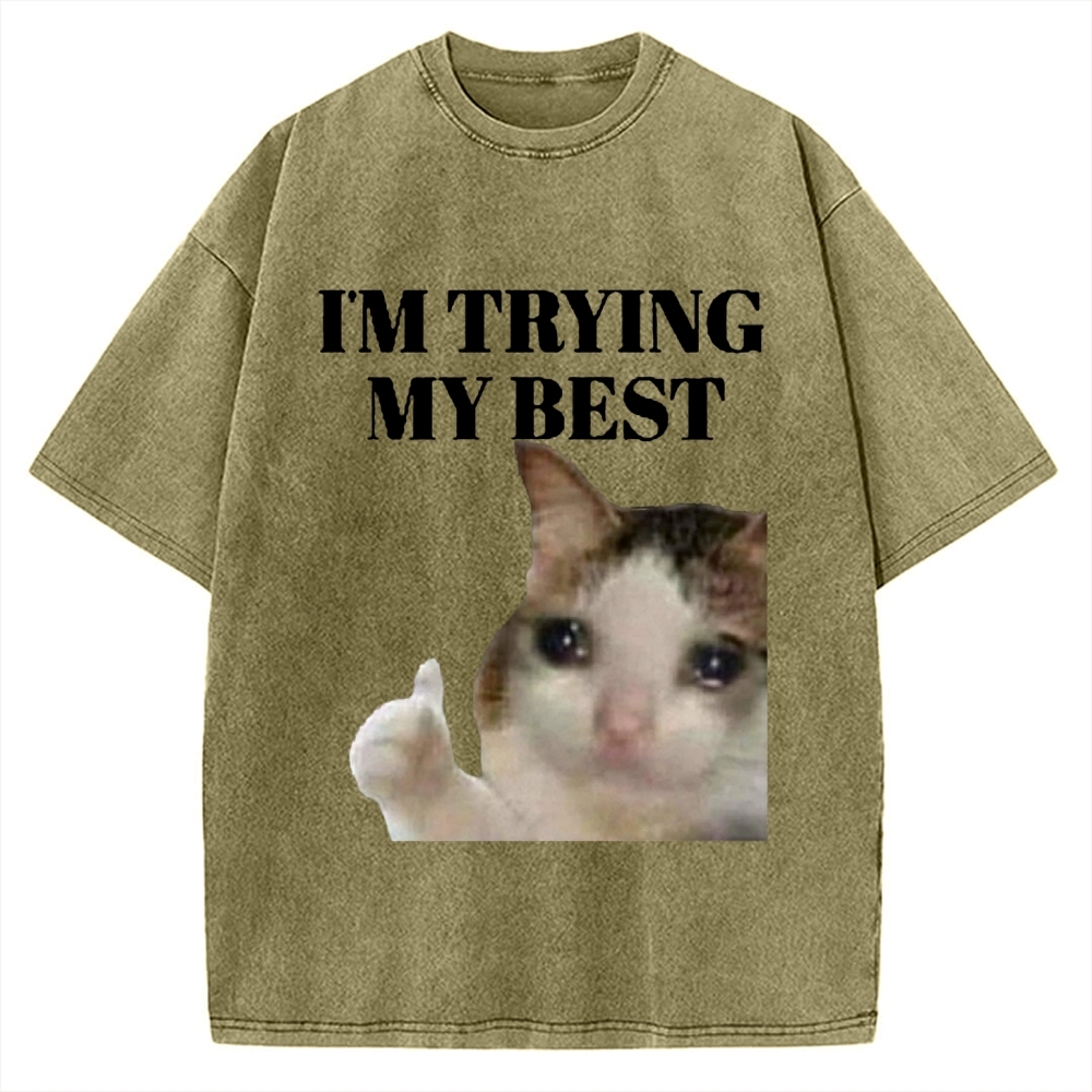 I'm Trying My Best Sad cat meme Vintage Washed T-shirt
