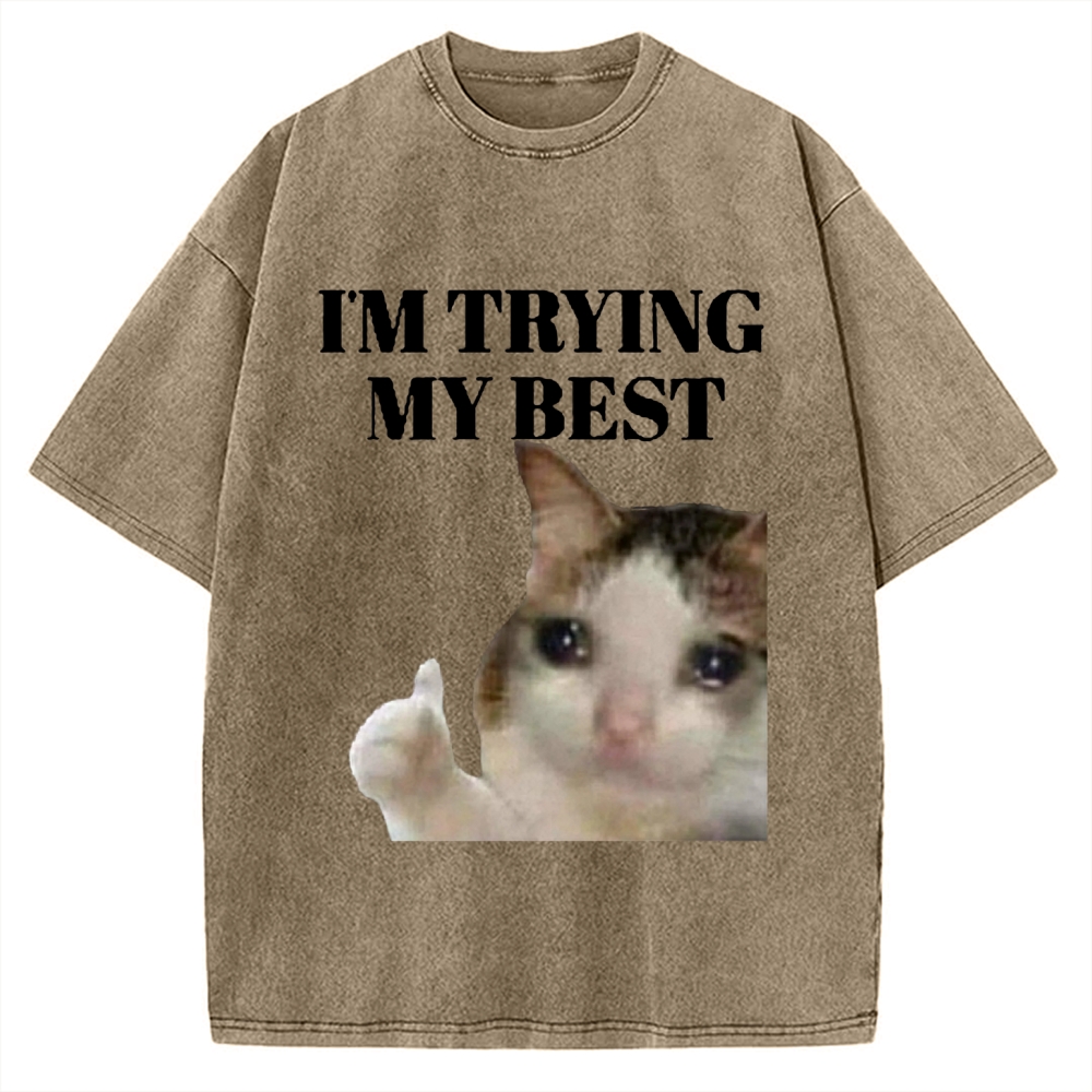 I'm Trying My Best Sad cat meme Vintage Washed T-shirt