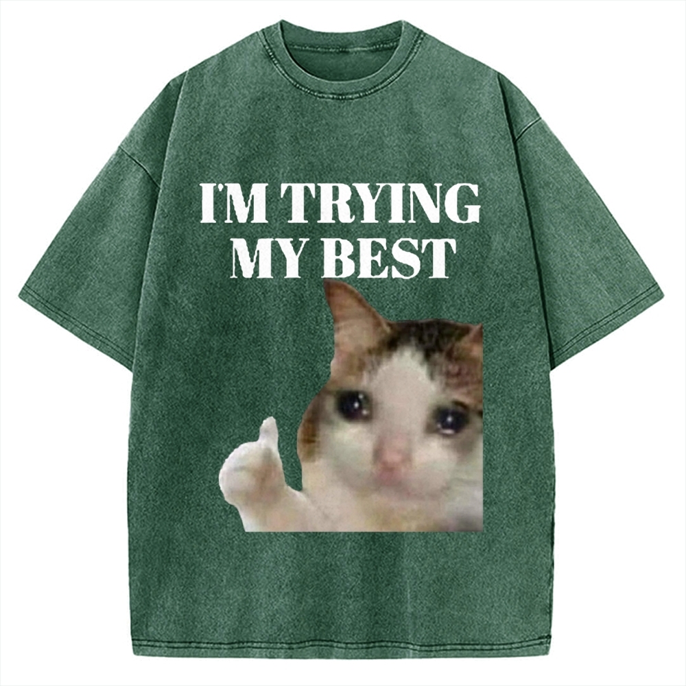 I'm Trying My Best Sad cat meme Vintage Washed T-shirt