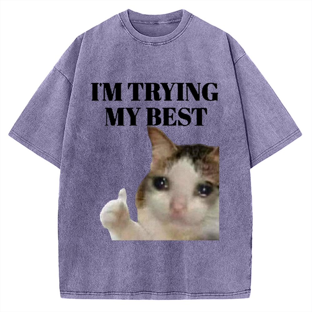 I'm Trying My Best Sad cat meme Vintage Washed T-shirt