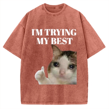I'm Trying My Best Sad cat meme Vintage Washed T-shirt
