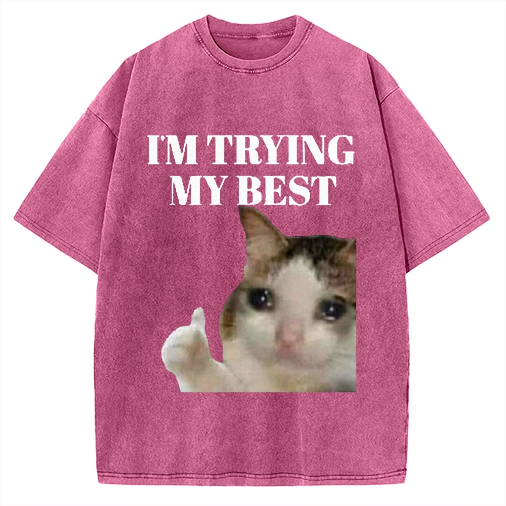 I'm Trying My Best Sad cat meme Vintage Washed T-shirt