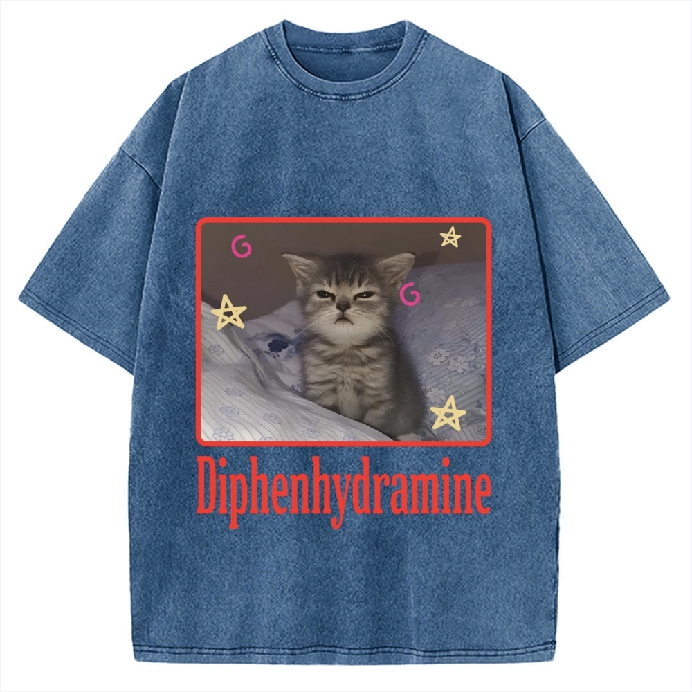 Diphenhydramine Cat Funny Vintage Washed T-shirt