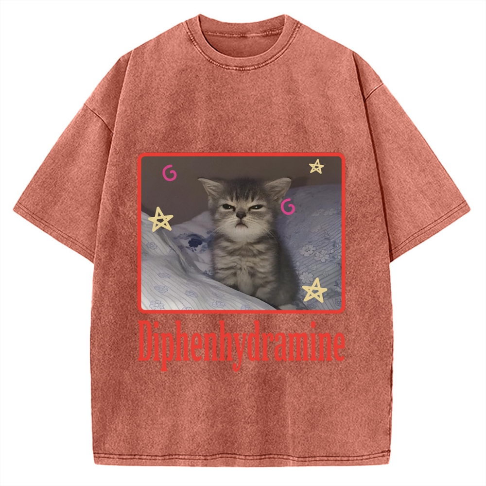 Diphenhydramine Cat Funny Vintage Washed T-shirt