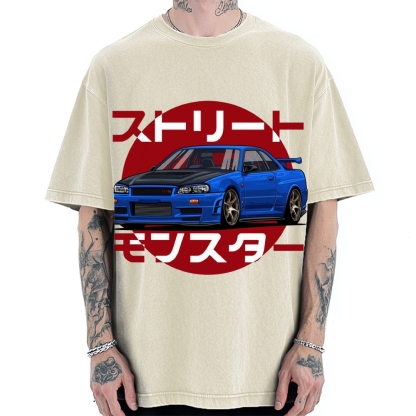 Street Monster Snail Cat GTR Vintage Washed T-shirt