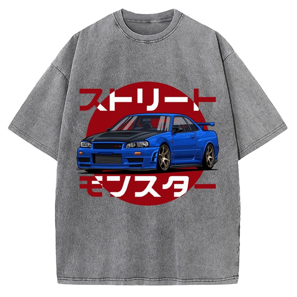 Street Monster Snail Cat GTR Vintage Washed T-shirt