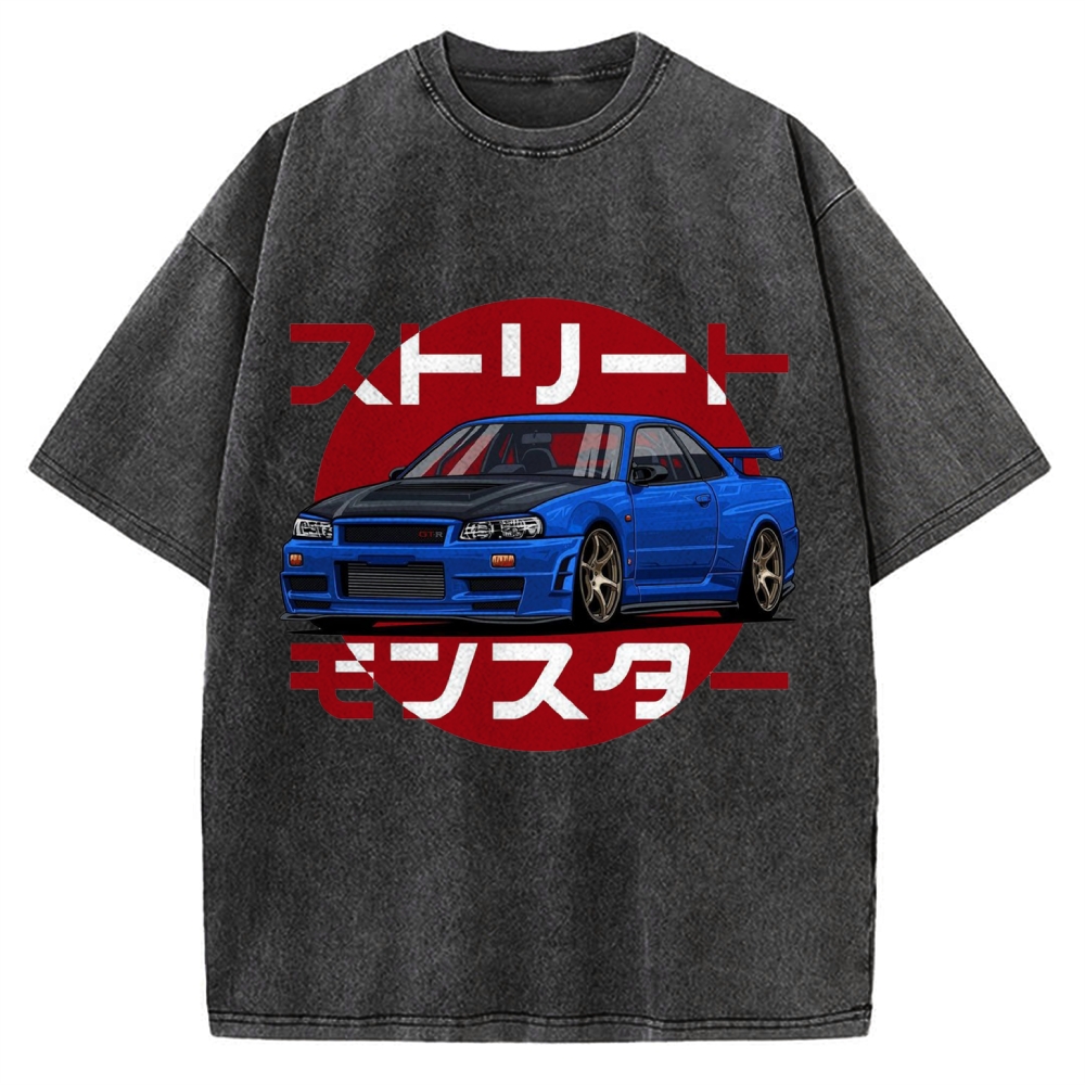 Street Monster Snail Cat GTR Vintage Washed T-shirt