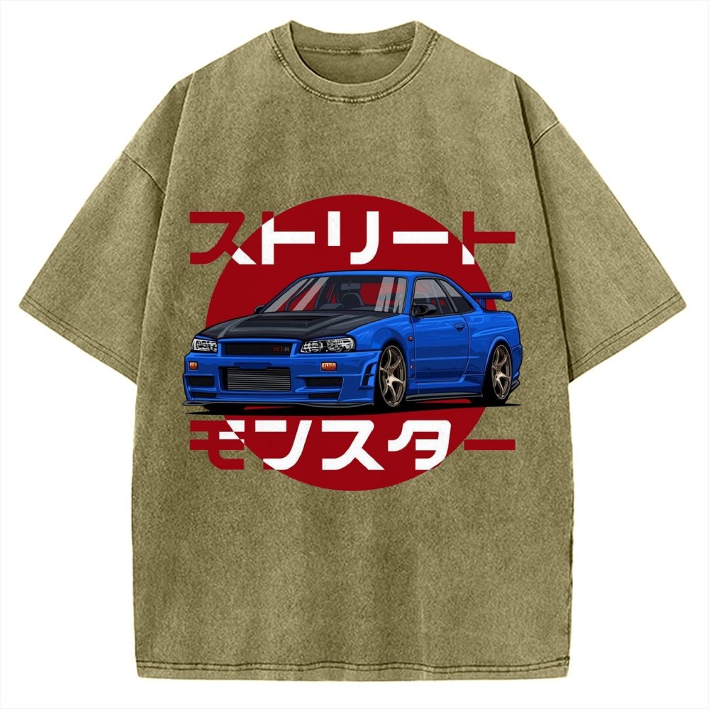 Street Monster Snail Cat GTR Vintage Washed T-shirt