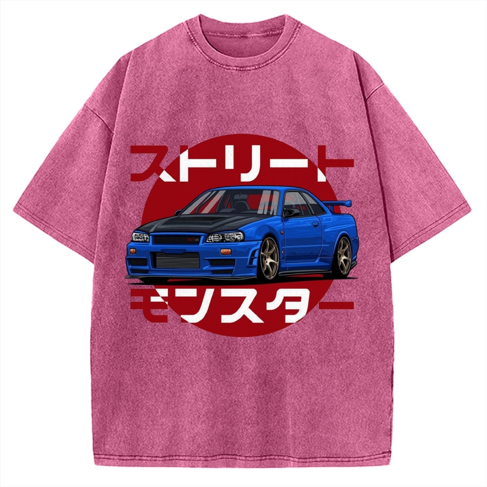 Street Monster Snail Cat GTR Vintage Washed T-shirt