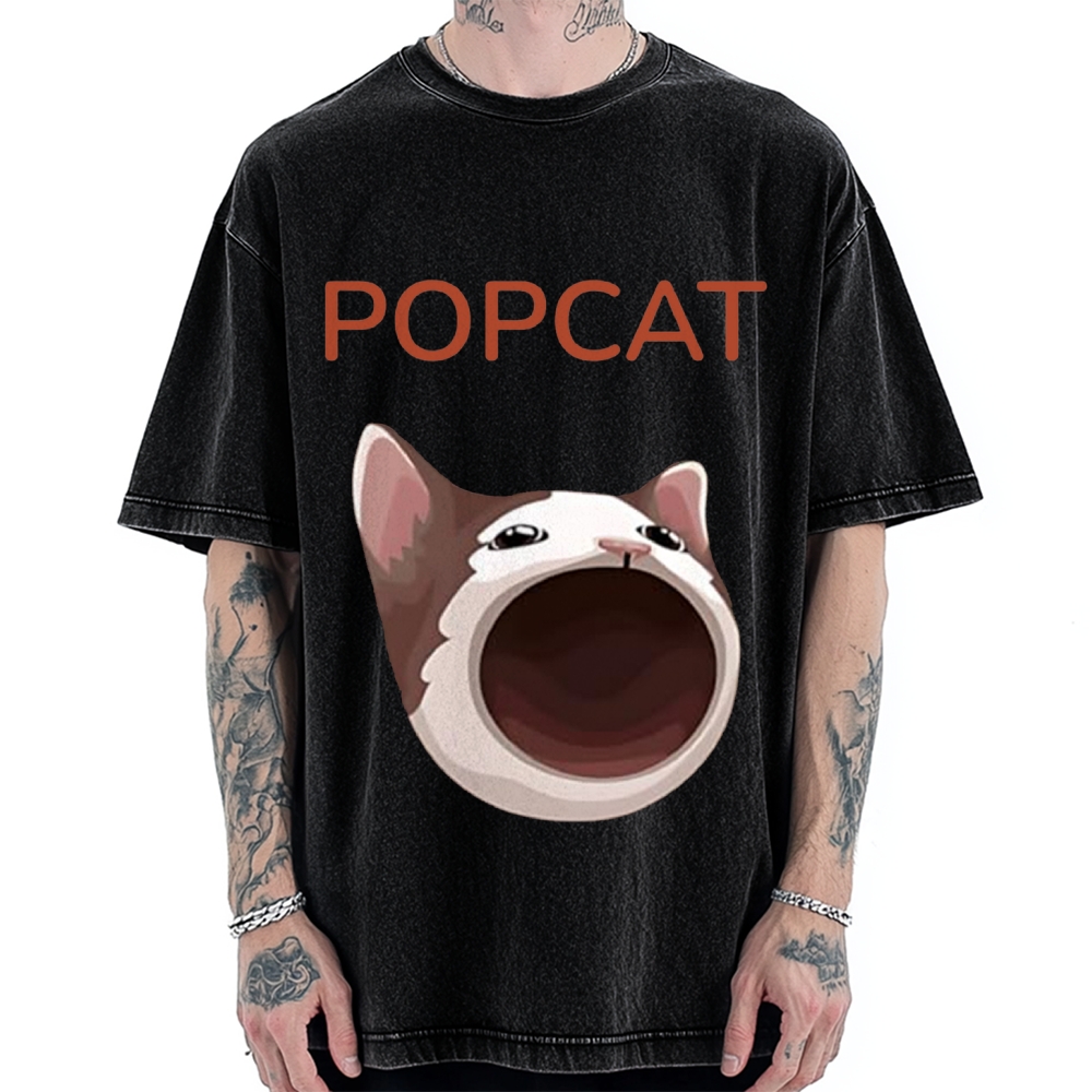 Pop Cat Funny Meme Vintage Washed T-shirt