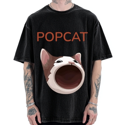 Pop Cat Funny Meme Vintage Washed T-shirt
