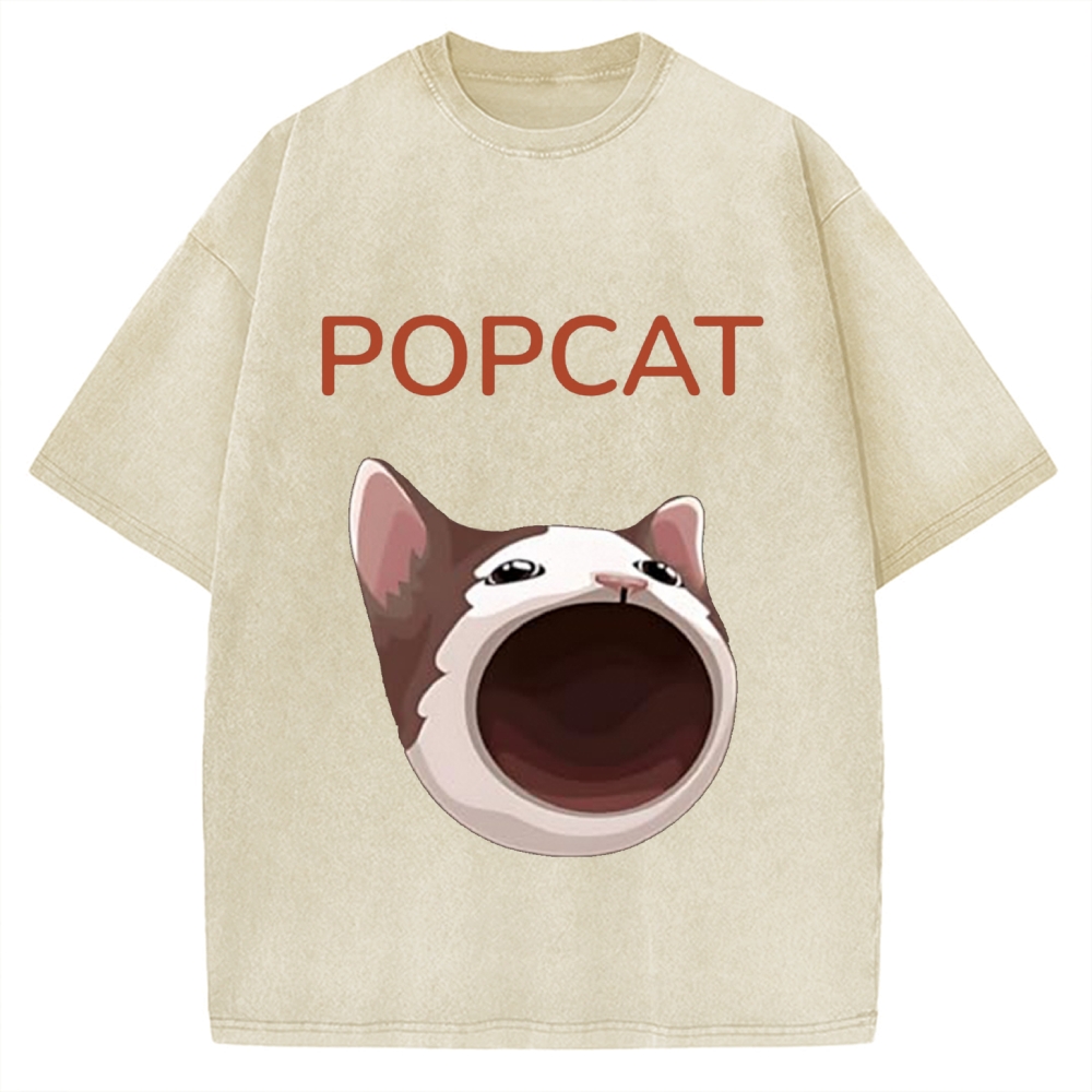 Pop Cat Funny Meme Vintage Washed T-shirt
