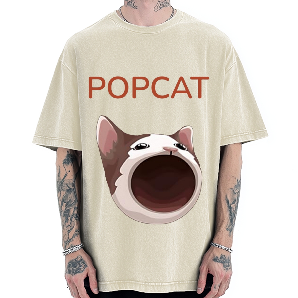 Pop Cat Funny Meme Vintage Washed T-shirt