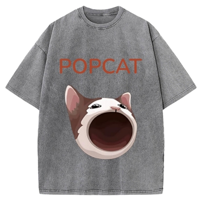 Pop Cat Funny Meme Vintage Washed T-shirt