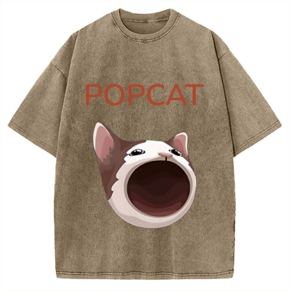 Pop Cat Funny Meme Vintage Washed T-shirt