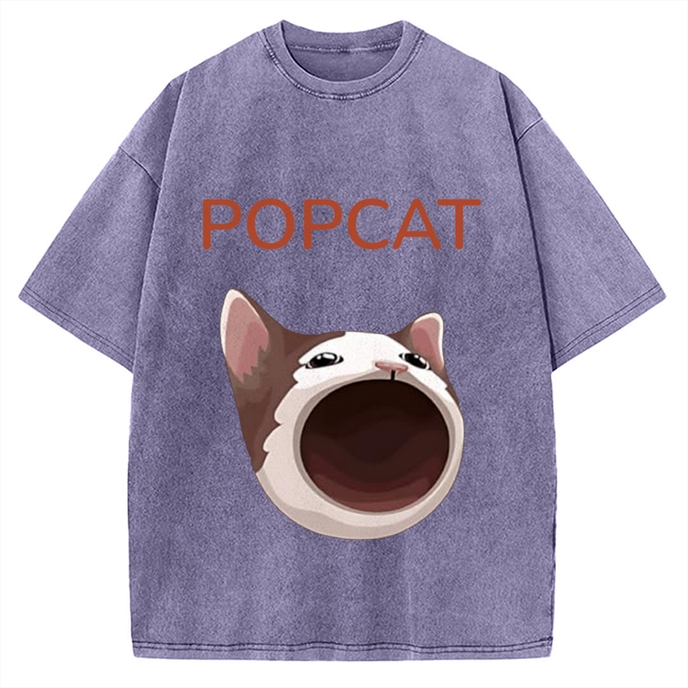 Pop Cat Funny Meme Vintage Washed T-shirt